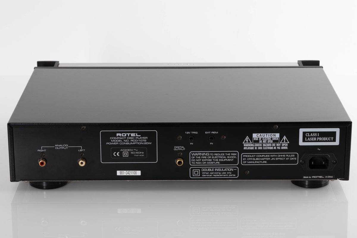 Rear view of a used Rotel RCD-1072 CD Player in Silver