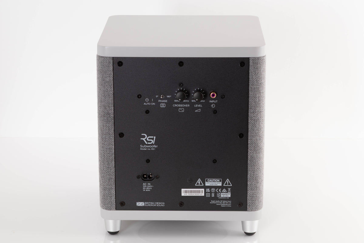 Rear view of a used Ruark Audio RS-1 Subwoofer in Soft Grey