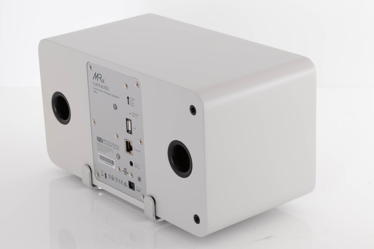 Rear left corner of a used Ruark MRX Streaming Speaker