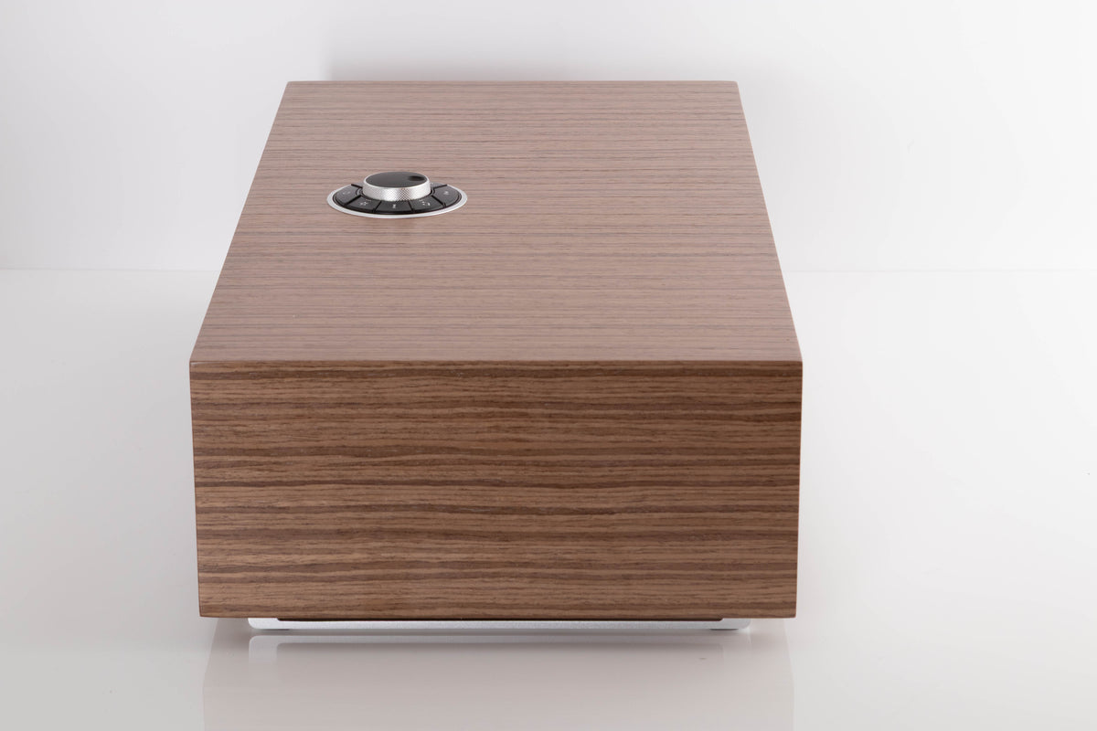 Side view of a used Ruark R410 Integrated Music System in Fused Walnut