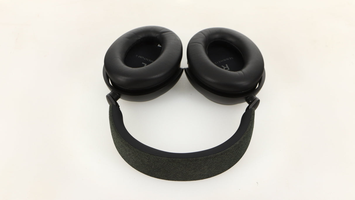 Close up of used Sennheiser Momentum 4 Wireless Headphones in a black finish showing headband