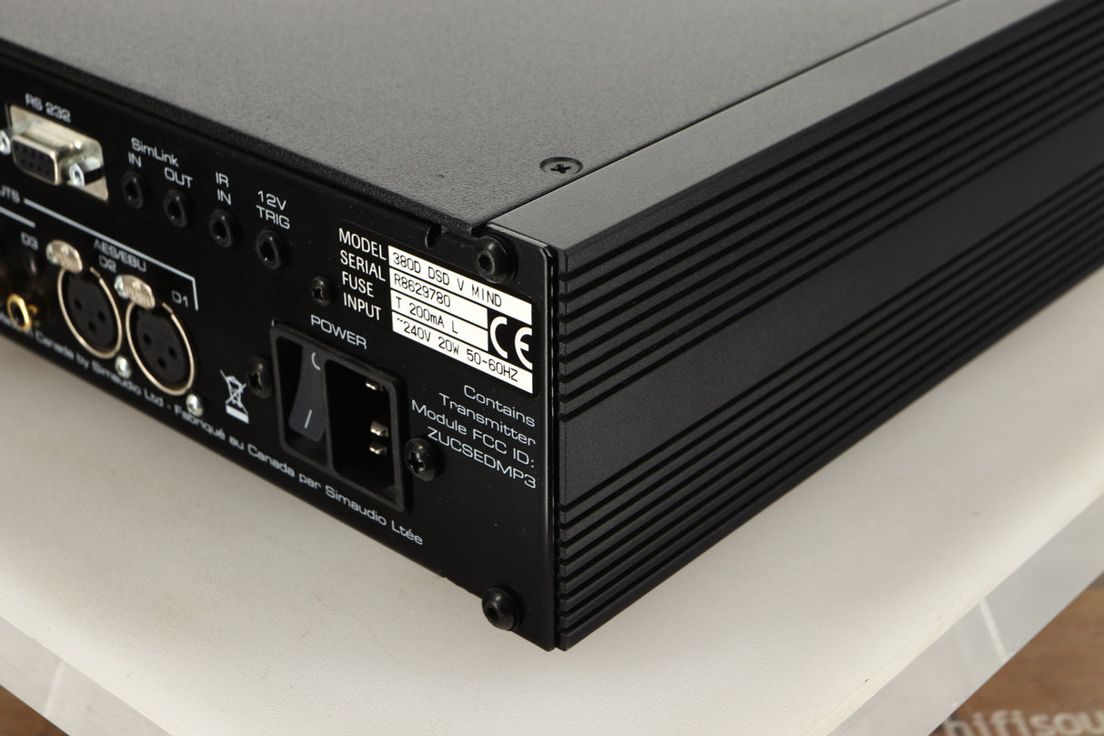Rear right corner view of a used Sim Audio Moon NEO 380D Mind 2 Streamer/DAC in Black finish