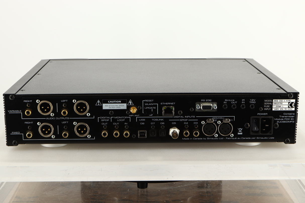 Rear view of a used Sim Audio Moon NEO 380D Mind 2 Streamer/DAC in Black finish