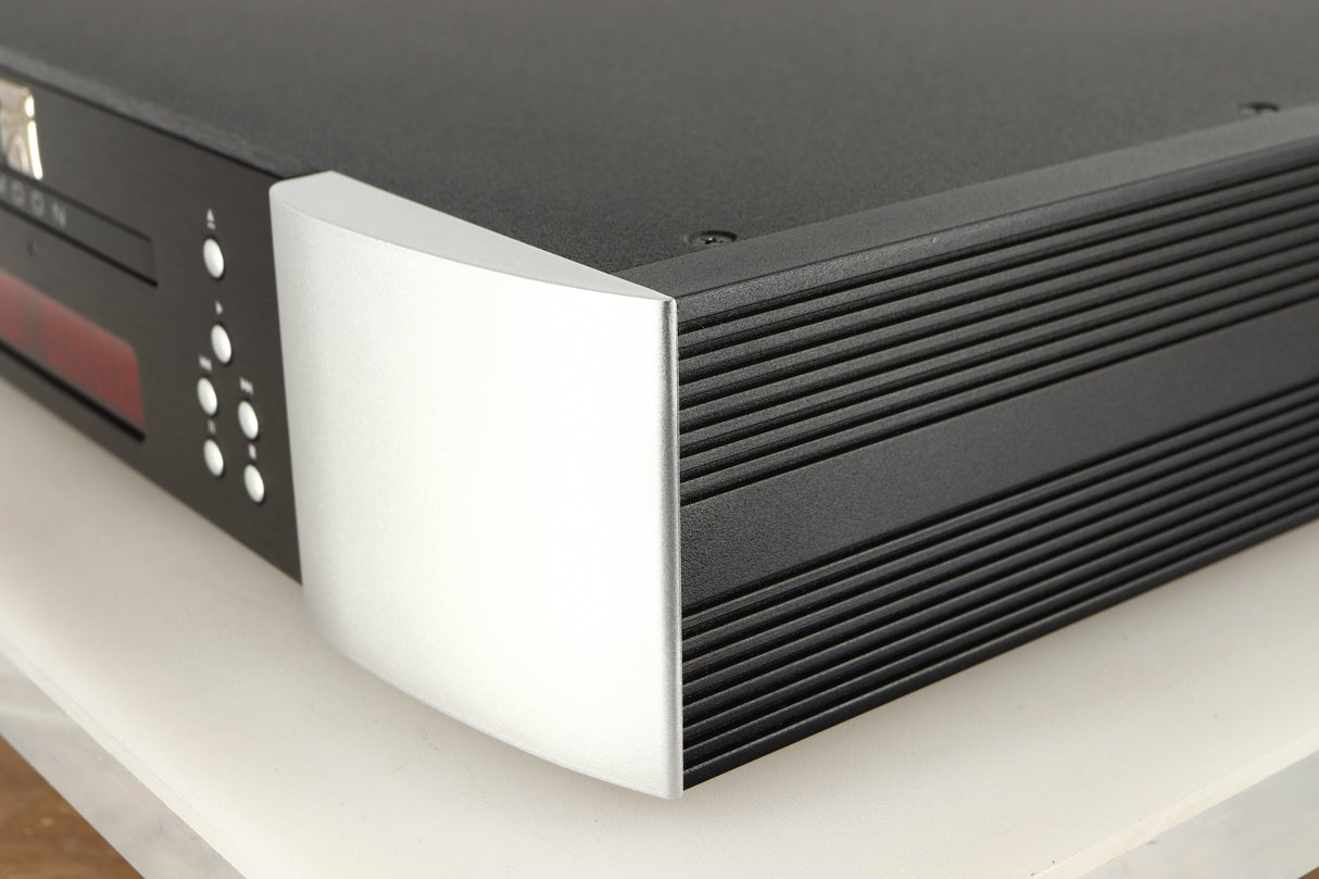 Front right corner of a used Simaudio Moon 260D CD Player in a black / silver finish