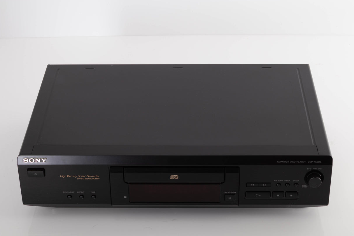Top of a used Sony CDP-XE330 CD Player in a Black finish
