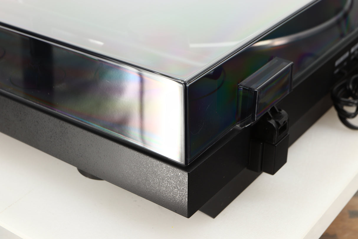 Rear right corner of a used Sony PS-X301BT/C Turntable in a black finish