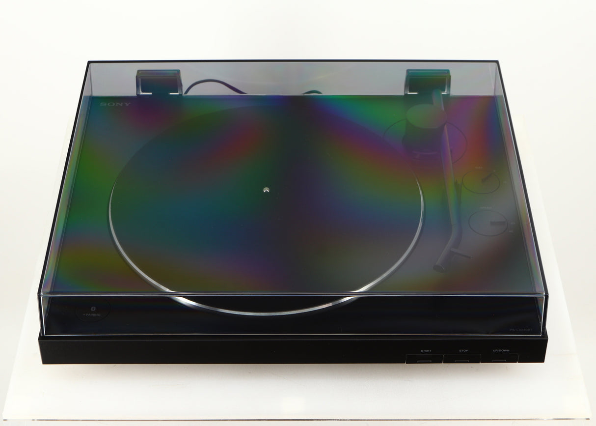 Top of a used Sony PS-X301BT/C Turntable in a black finish