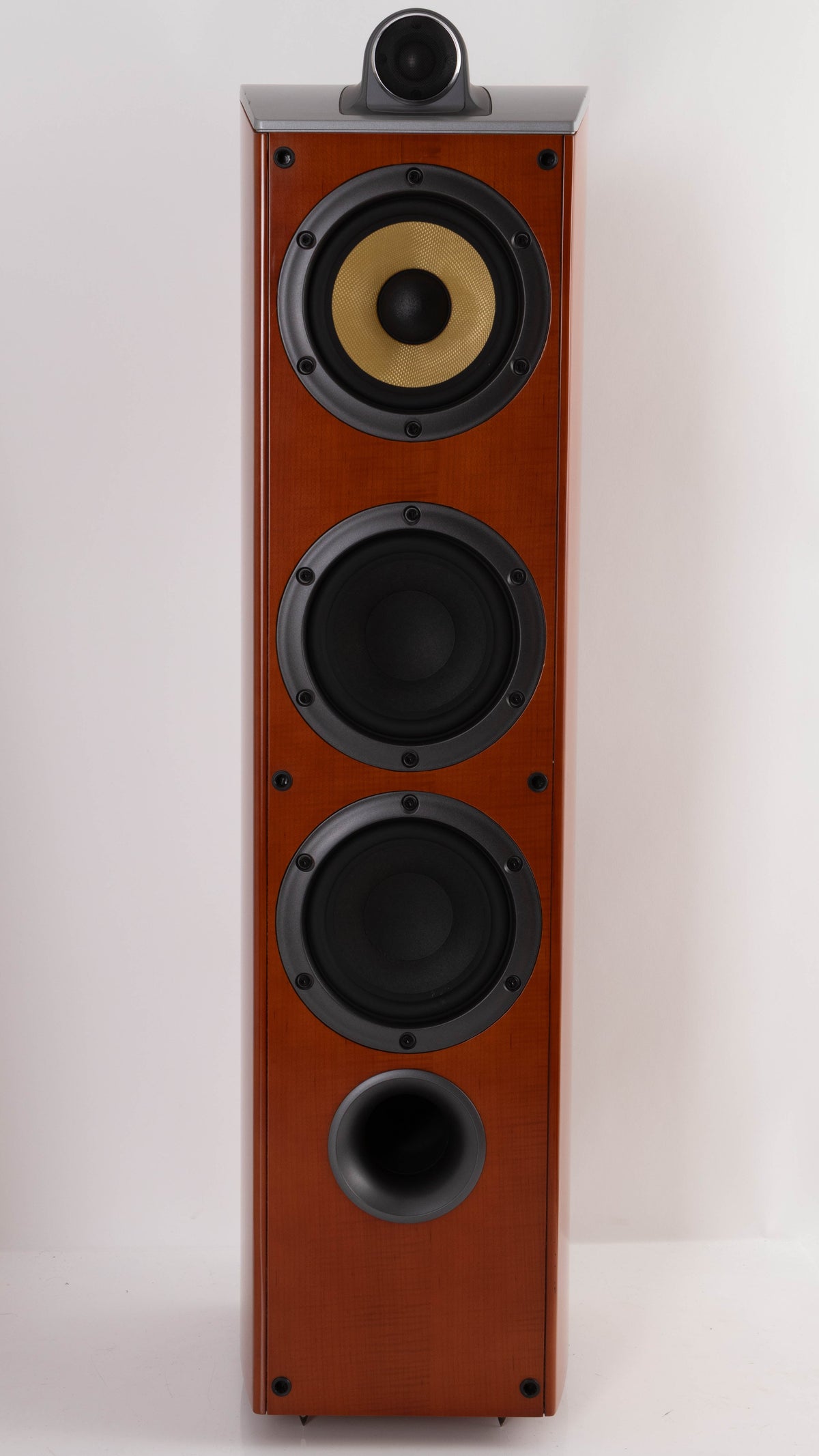 Front view of a used Sony SS-X90ED Floorstanding Speaker in a Silver / Cherry finish