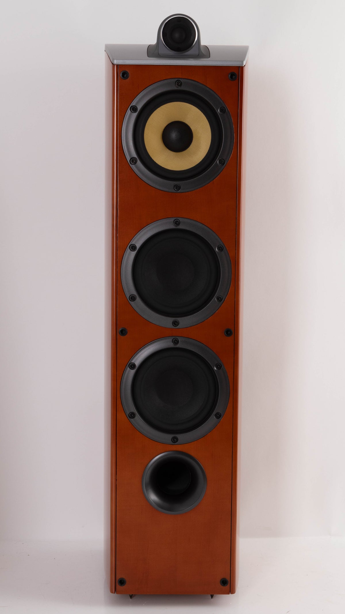 Front view of a used Sony SS-X90ED Floorstanding Speaker in a Silver / Cherry finish
