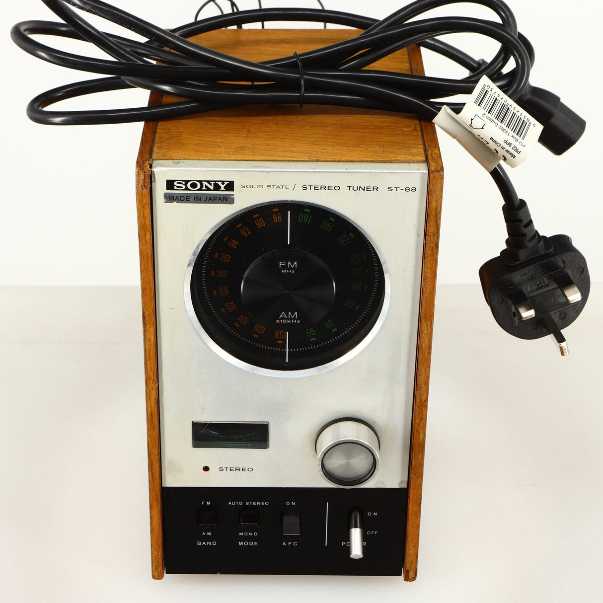 Top of a used Sony ST-88 Tuner in an oak finish showing Mains Cable