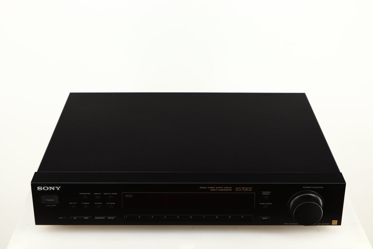 Top of a used Sony ST-S570ES FM/AM Tuner in a black finish
