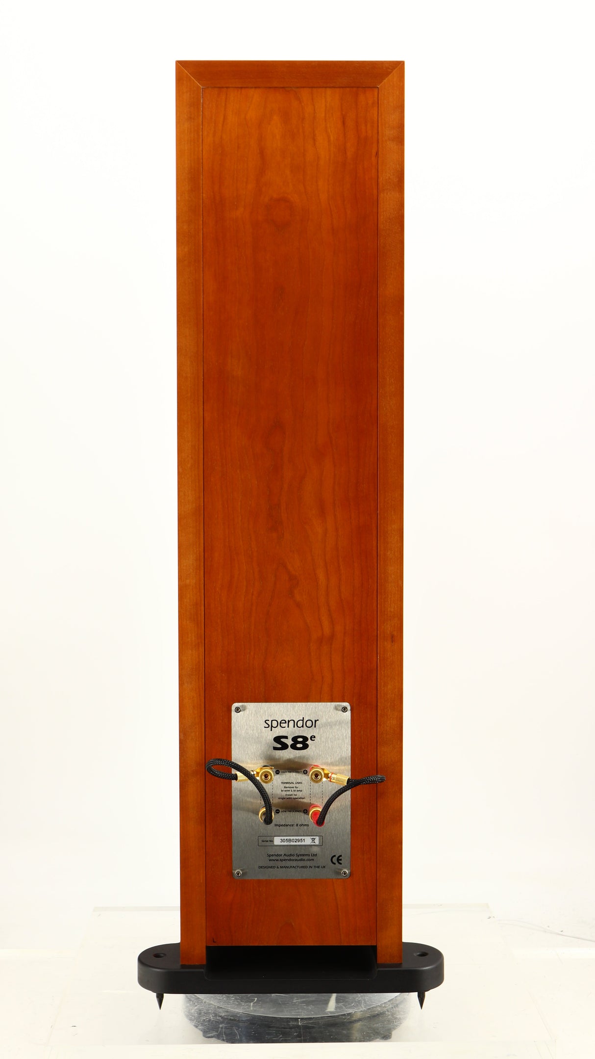 Rear view of a used Spendor S8e Floorstanding Speaker in a cherry finish