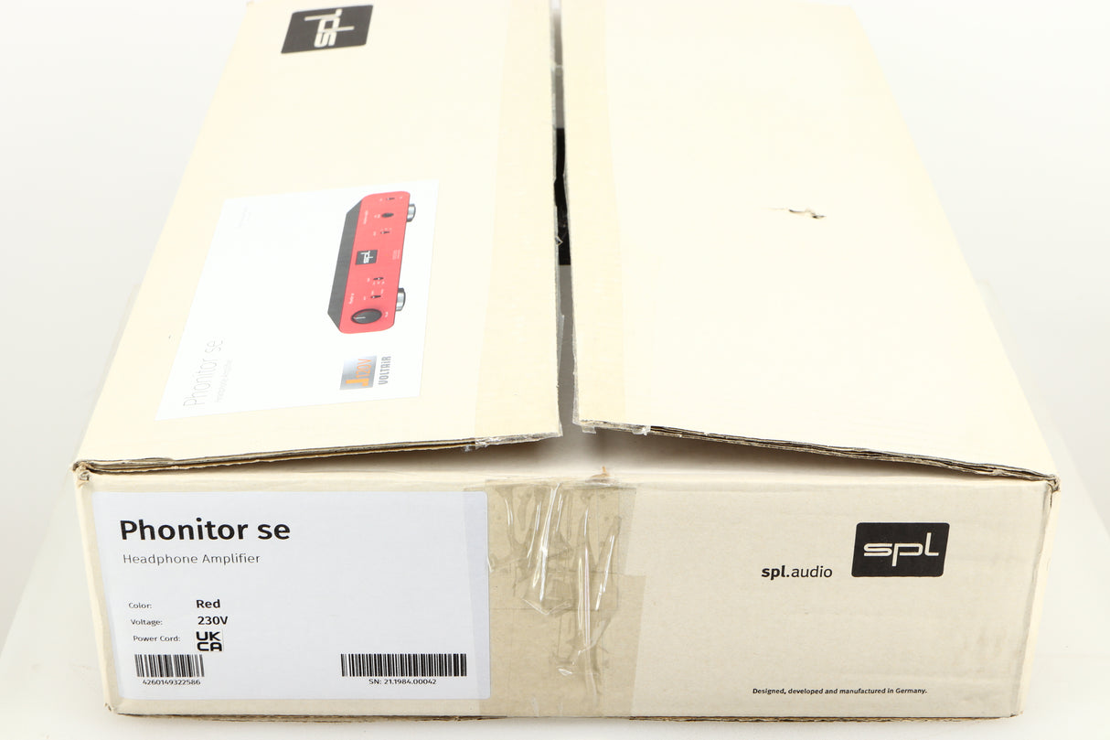 Box for a used SPL Phonitor SE Headphone Amplifier in a red finish
