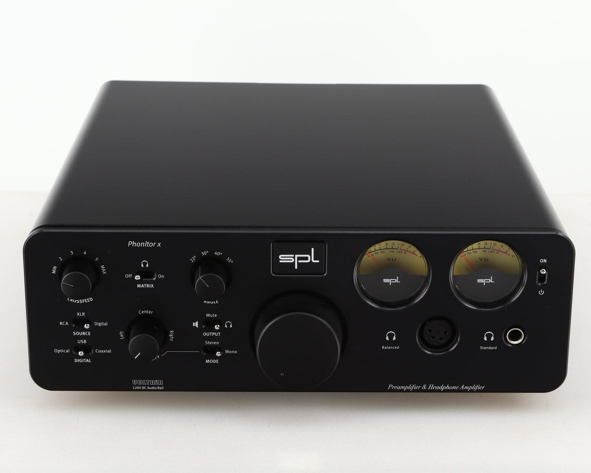 Front view of a used SPL Phonitor X Headphone Amplifier & Pre Amplifier W/ DAC in a black finish