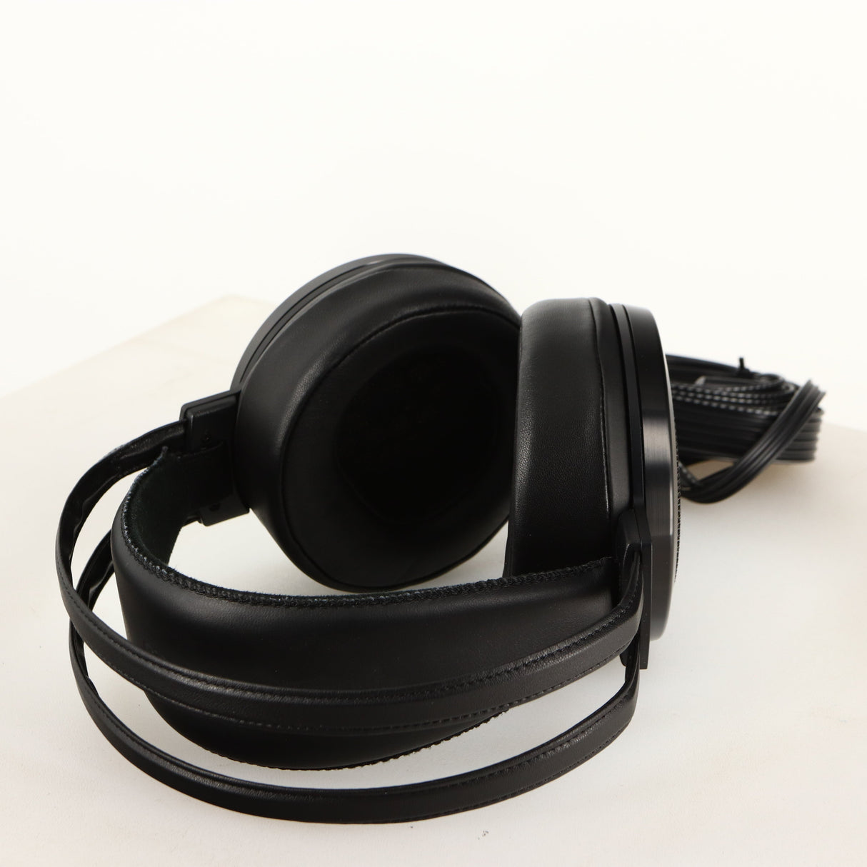 Close up of used Stax SR-007 MK2 Electrostatic Headphones in a black finish showing inside of left earpad