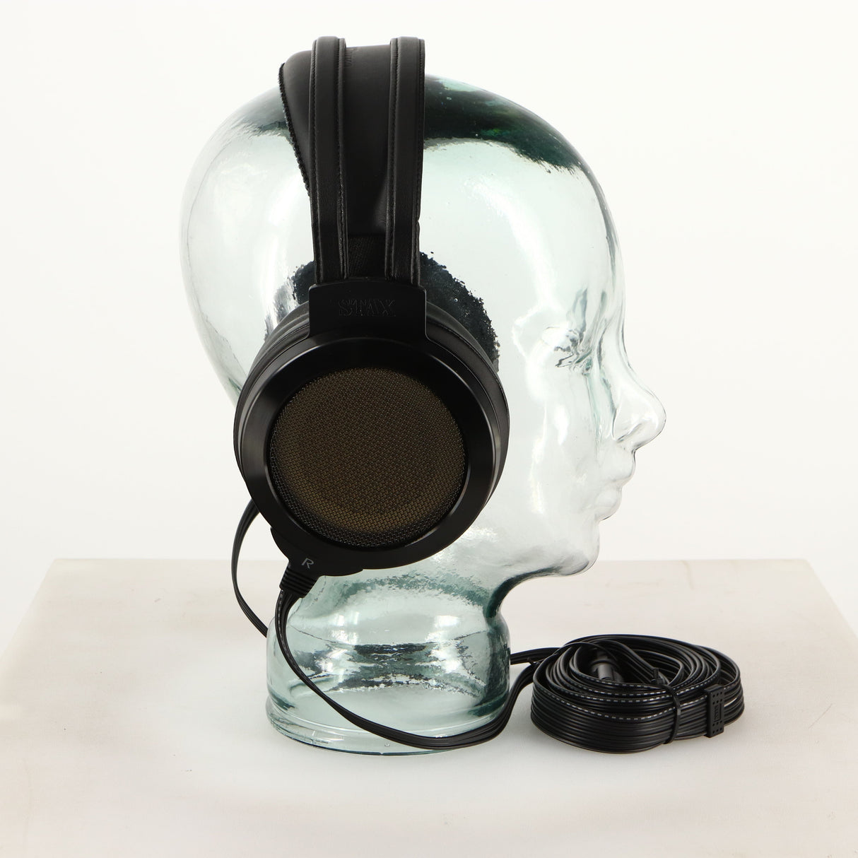 Left side view of used Stax SR-007 MK2 Electrostatic Headphones in a black finish