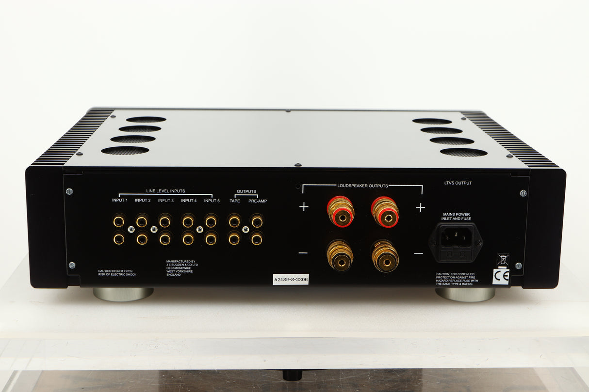 Rear view of a used Sugden A21 SE Signature Integrated Amplifier in Titanium finish