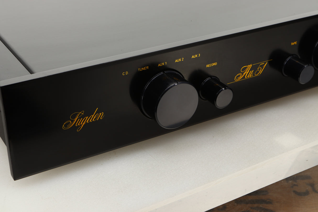 Close up view of a used Sugden AU-51 Pre Amplifier in Black finish