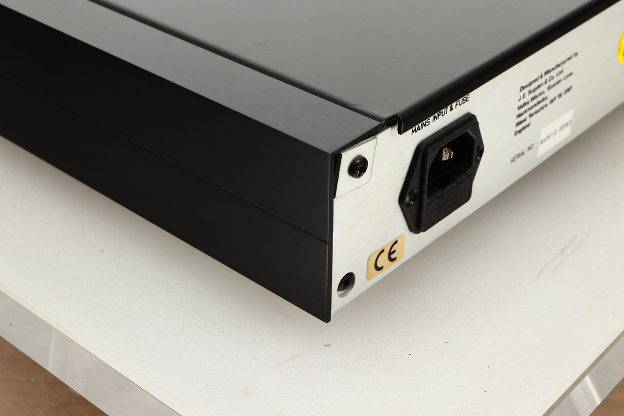 Rear left corner view of a used Sugden AU-51 Pre Amplifier in Black finish