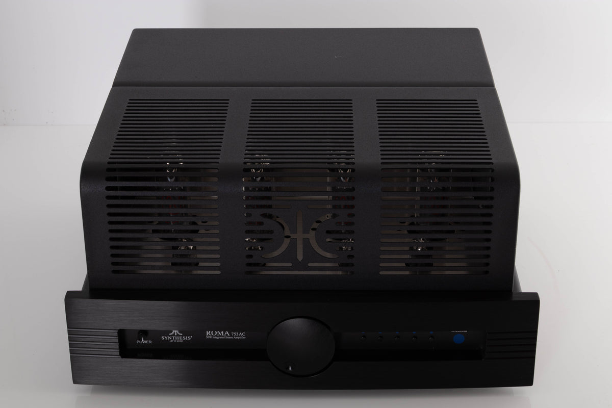Top of a used Synthesis Roma 753AC Valve Integrated Amplifier in a Black finish