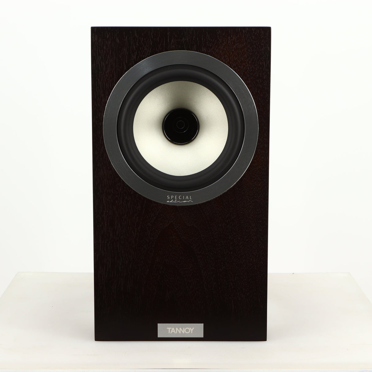 Front view of a used Tannoy Revolution DC6SE Standmount Speaker in an espresso finish