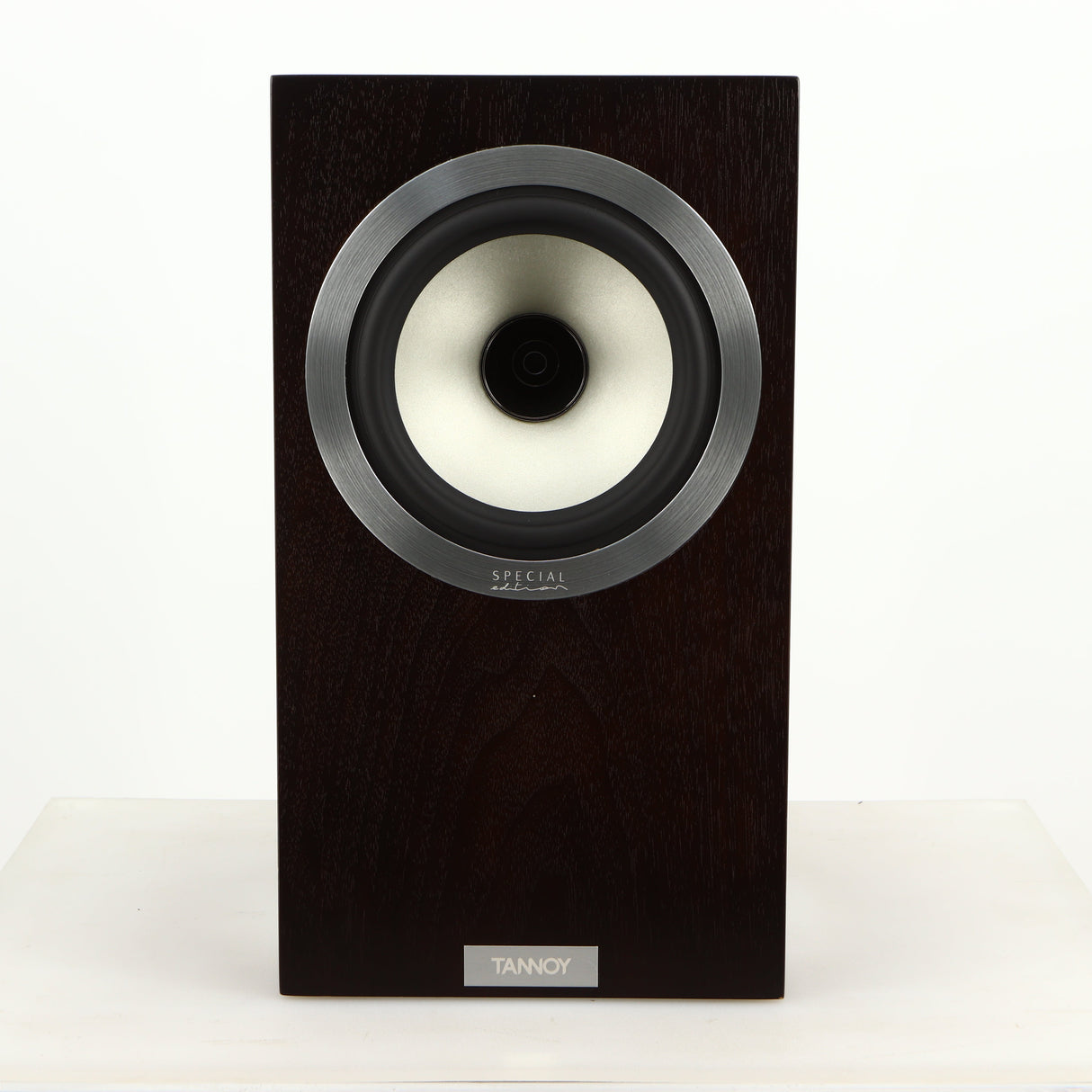 Front view of a used Tannoy Revolution DC6SE Standmount Speaker in an espresso finish