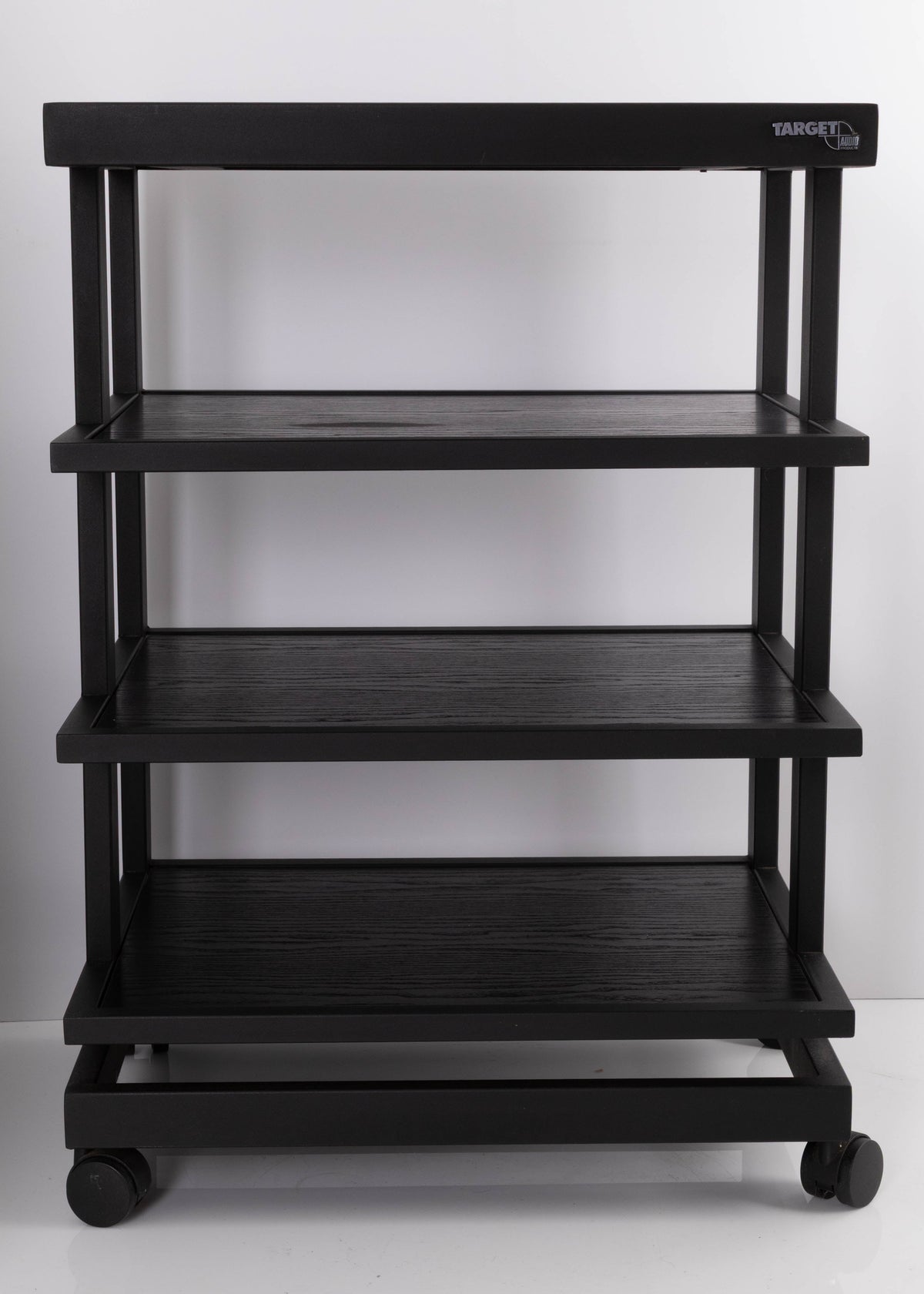 Front view of a used Target 3 Shelf Hifi Stand W/ Castors in a Black finish
