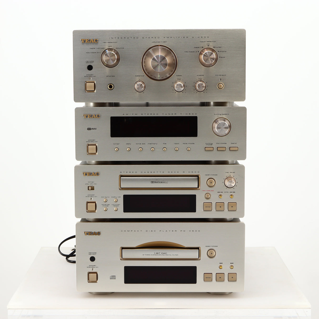 Front view of a used Teac 500 Midi Hifi Stacking System in a silver finish