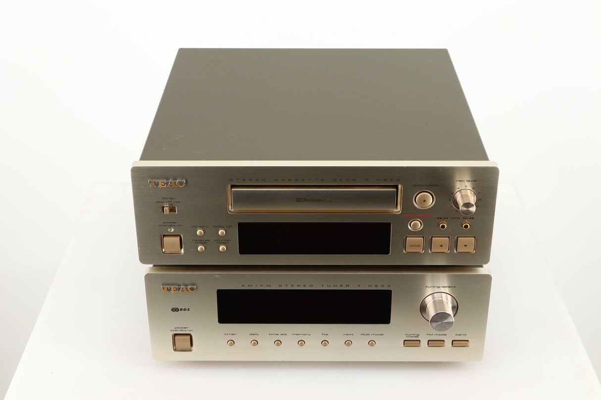 Top of a used Teac A-H500 Stereo Cassette Deck in a silver finish