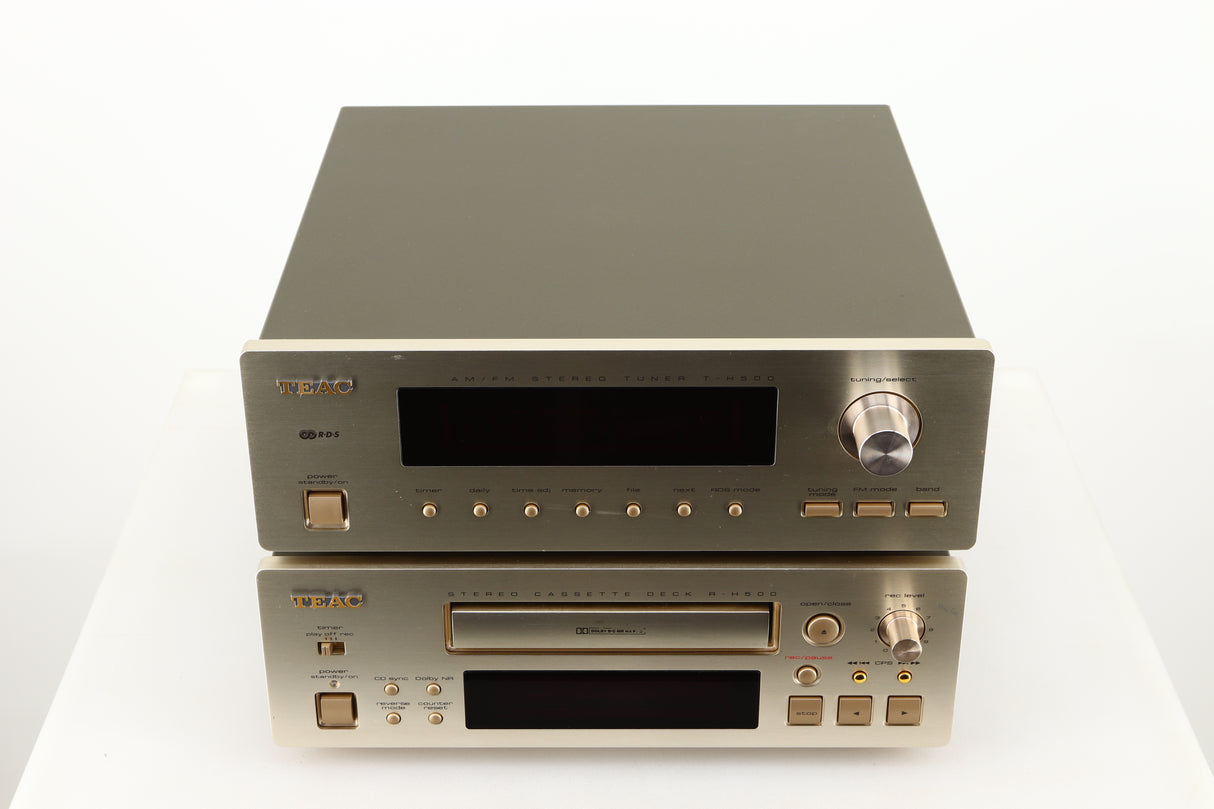 Top of a used Teac T-H500 AM/FM Stereo Tuner in a silver finish