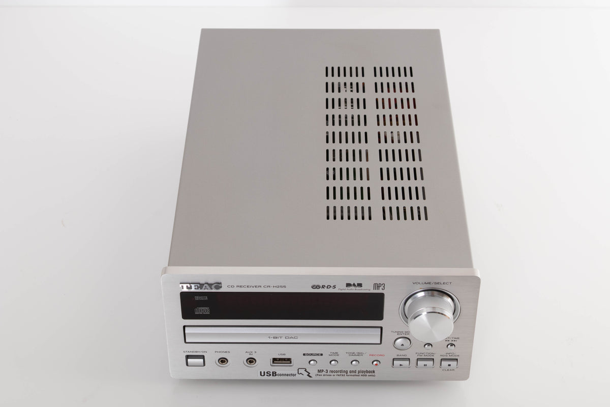 Top view of a used TEAC CR-H255 CD Receiver in Silver