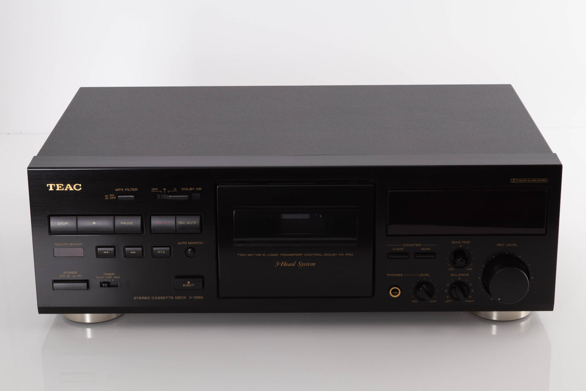 Front view of a used TEAC V-1050 Cassette Deck in a Black finish