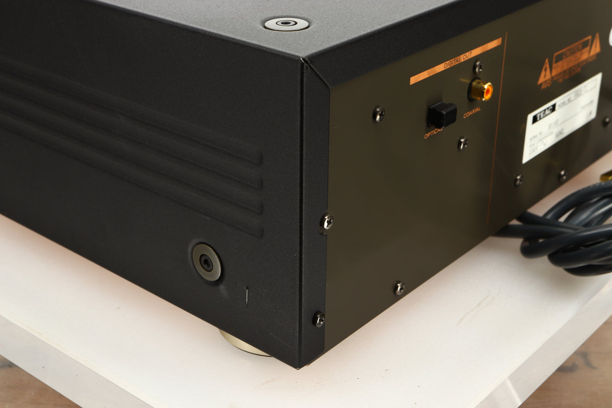 Rear left corner view of used Teac VRDS-T1 CD Transport in Black finish