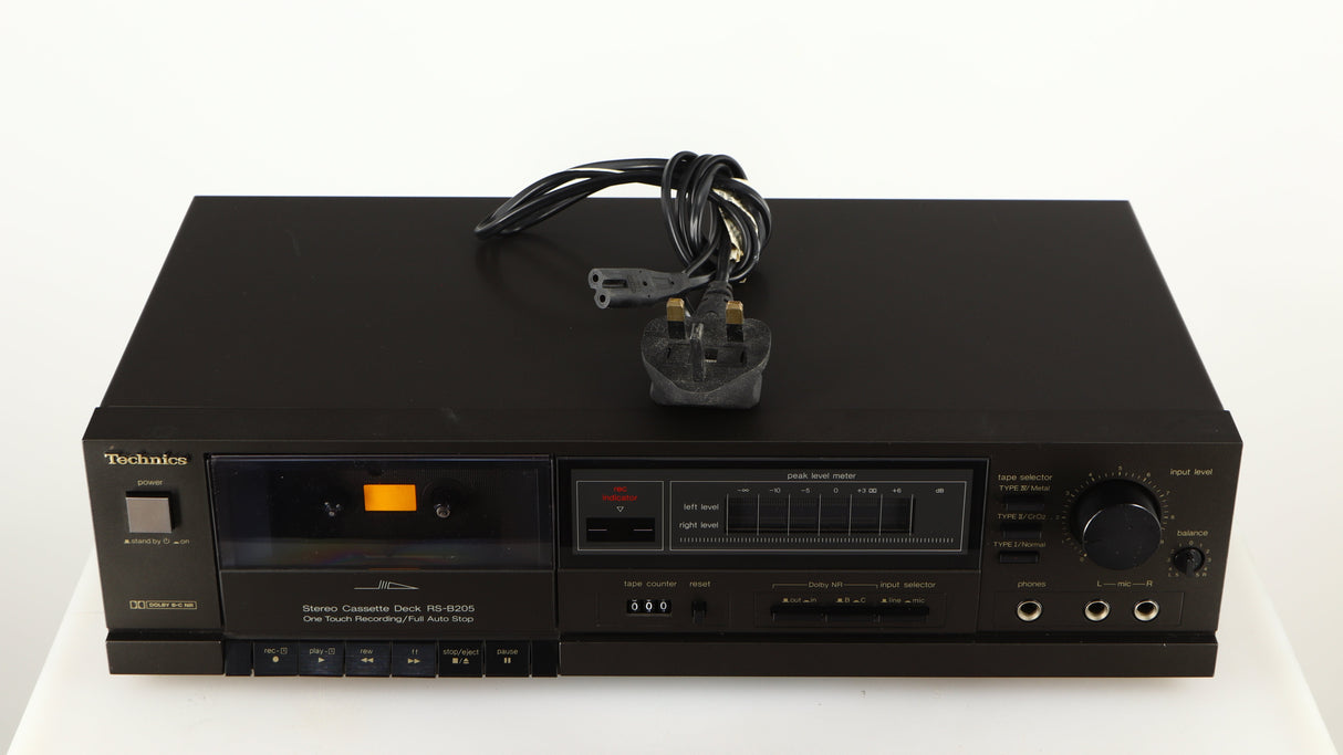 Top of a used Technics RS-B205 Cassette Deck showing Power Cable