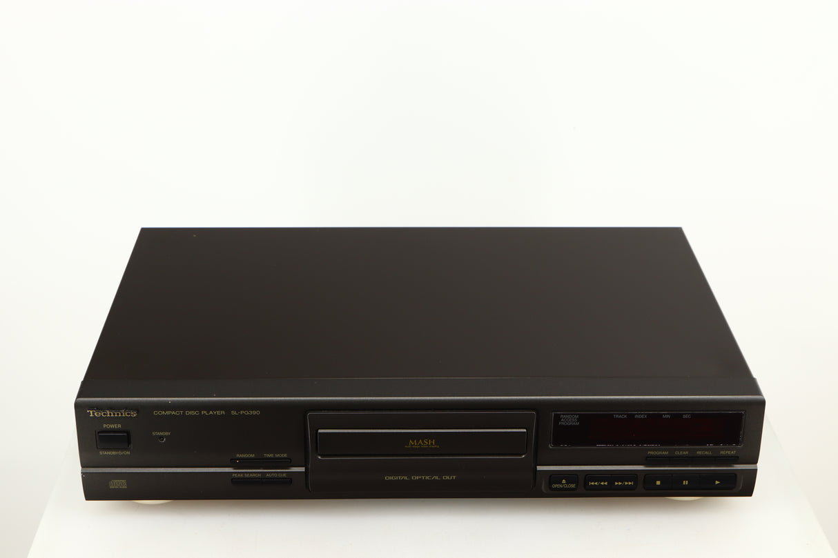 Top of a used Technics SL-PG390EB-K CD Player in a grey finish