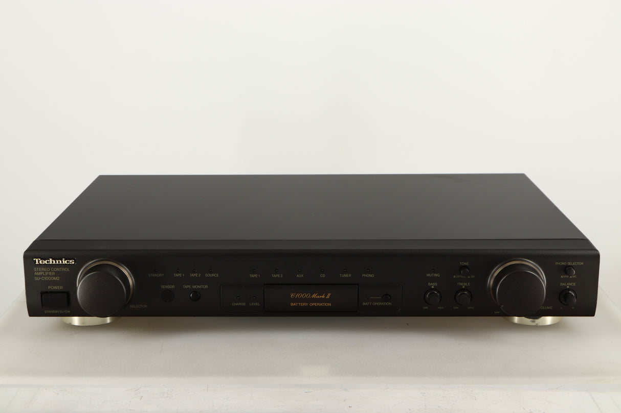 Front view of a used Technics SU-C1000M2 Pre Amplifier in a black finish