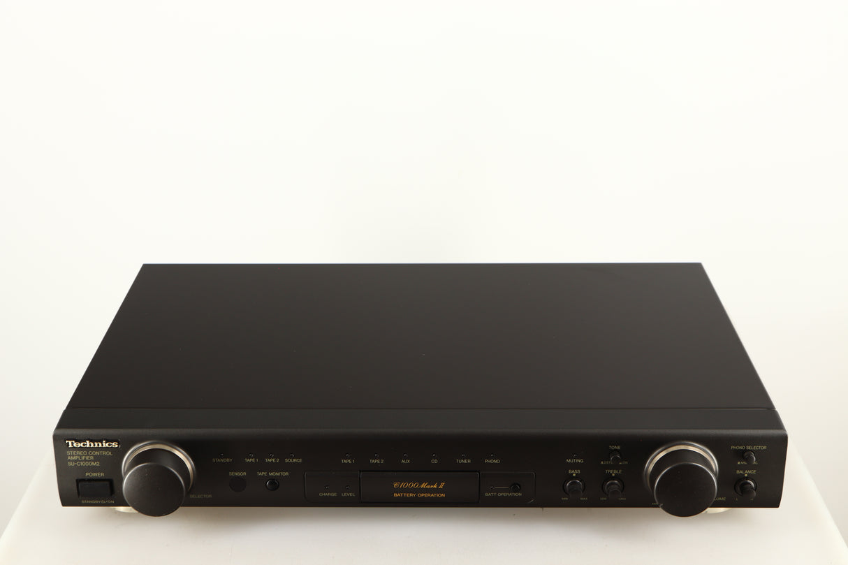 Top of a used Technics SU-C1000M2 Pre Amplifier in a black finish