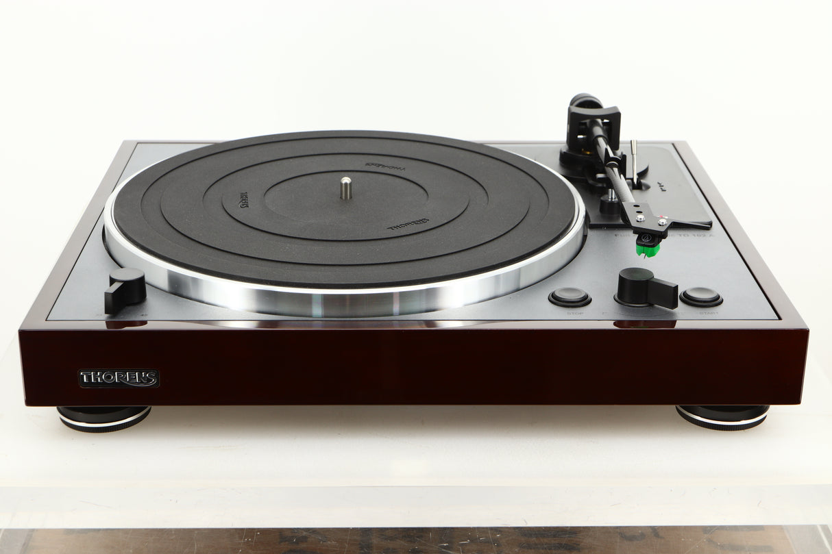 Front view of a used Thorens TD-102A Turntable in Walnut finish