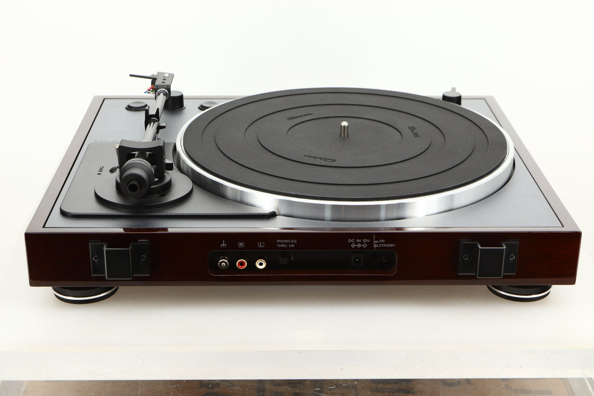 Rear view of a used Thorens TD-102A Turntable in Walnut finish