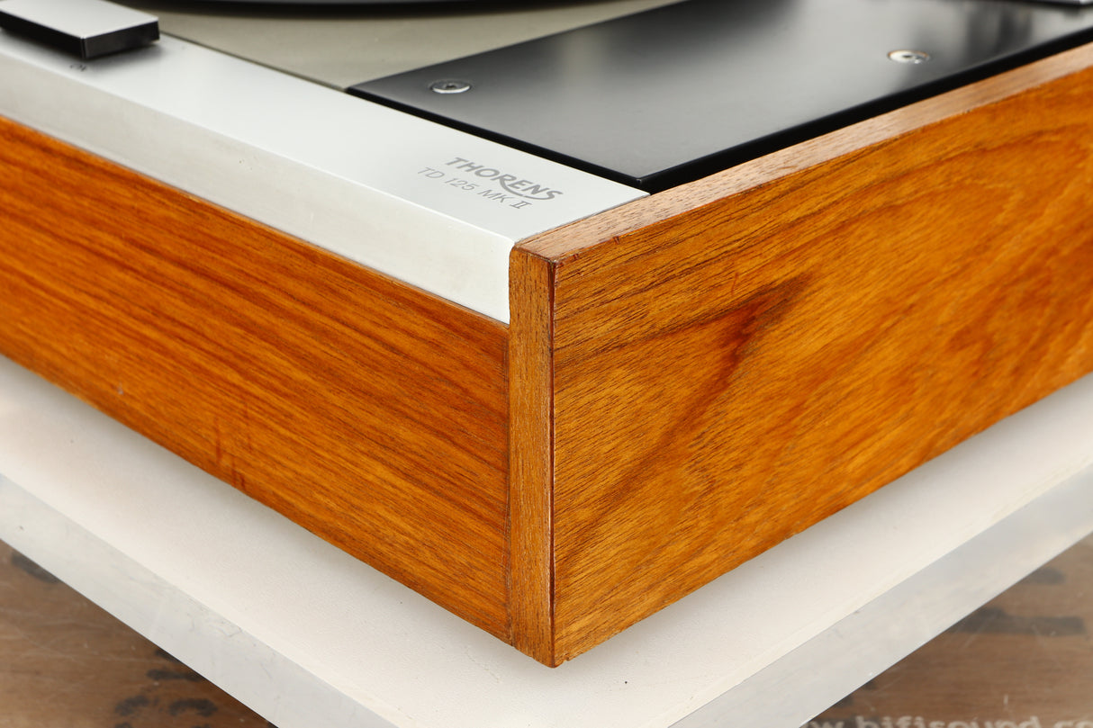 Front right corner view of a used Thorens TD-125 MkII Turntable with SME 3009 Tonearm