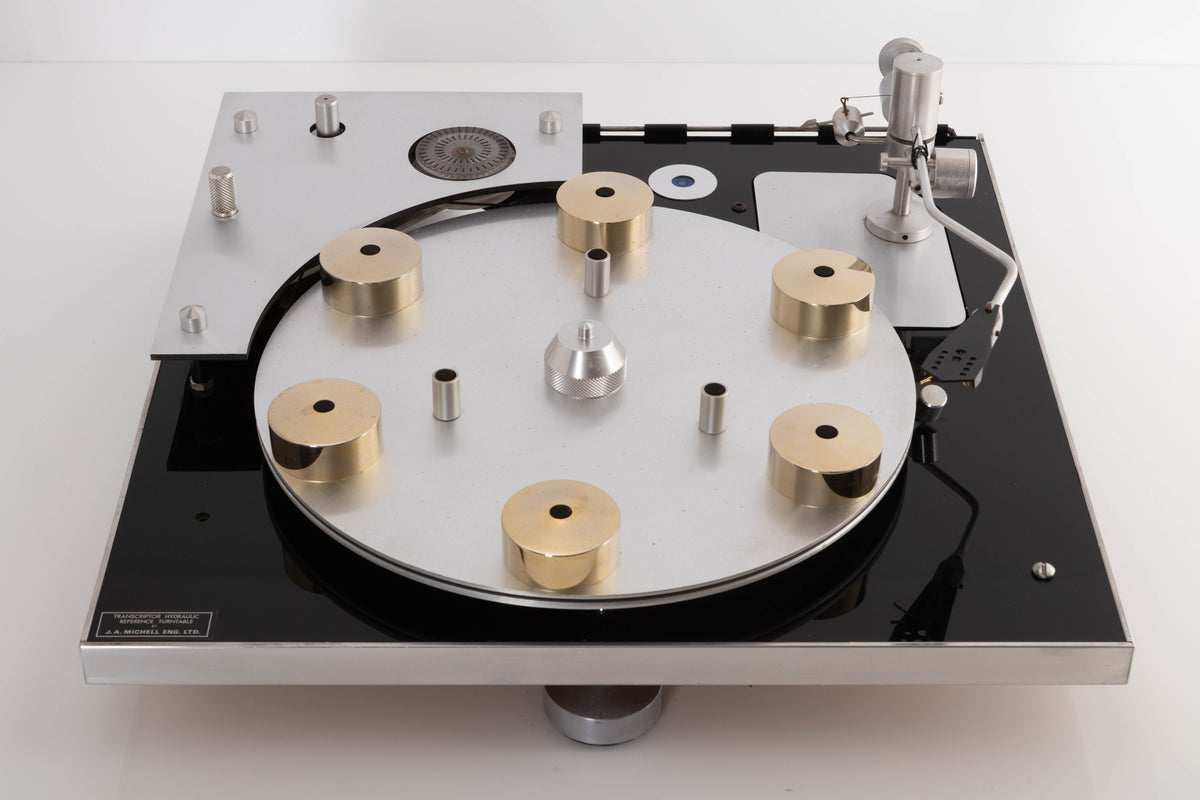 Top view of a used Transcriptor Hydraulic Reference Turntable with Fluid Tonearm