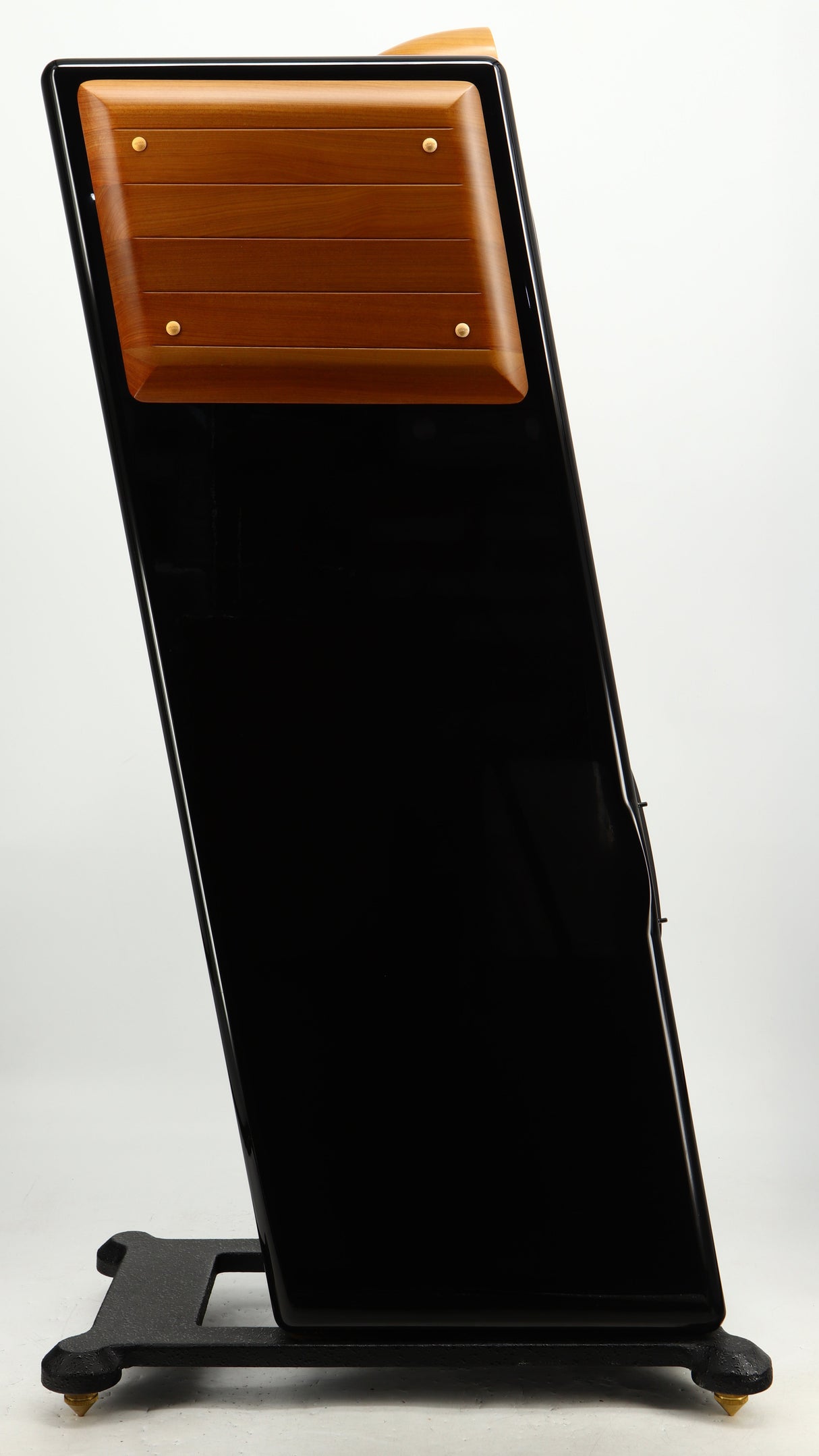 Left side view of a used Usher CP-6381 Floorstanding Speakers in a gloss black finish