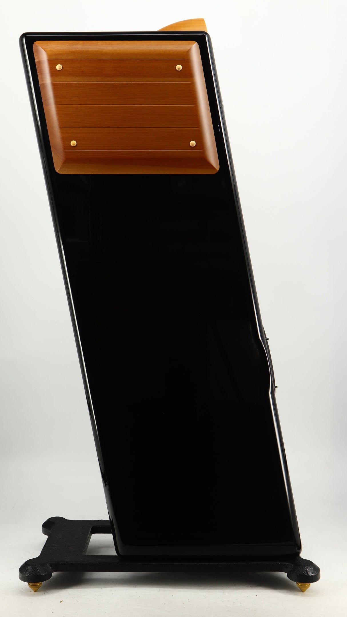 Left side view of a used Usher CP-6381 Floorstanding Speakers in a gloss black finish
