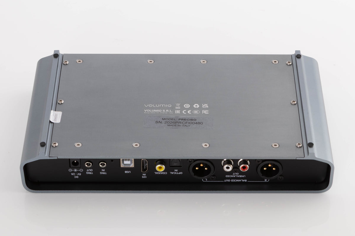 Underside of a used Volumio Preciso Digital Analogue Converter in a Silver finish