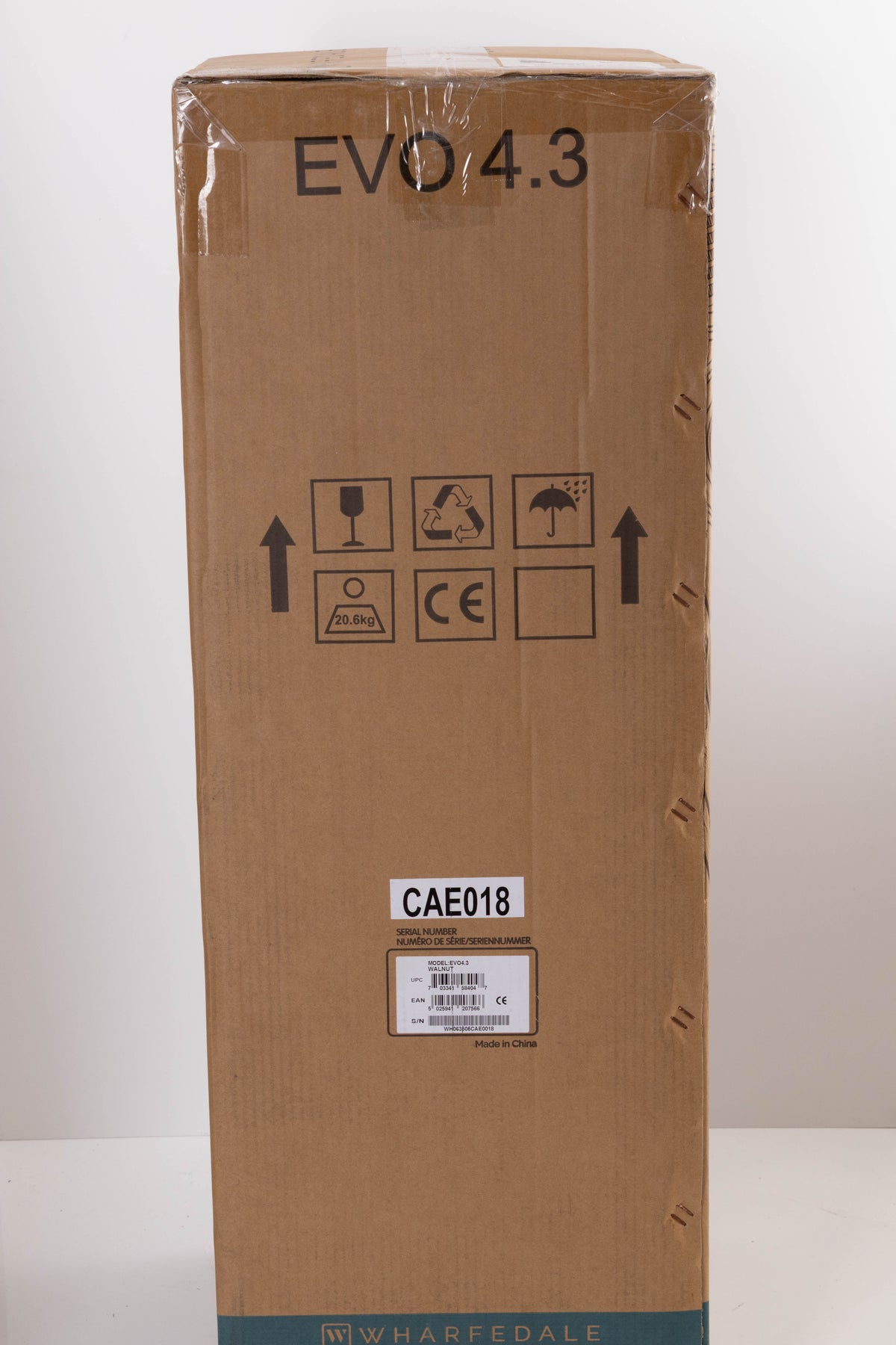 Box of a used Wharfedale EVO 4.3 Floorstanding Speaker in Walnut