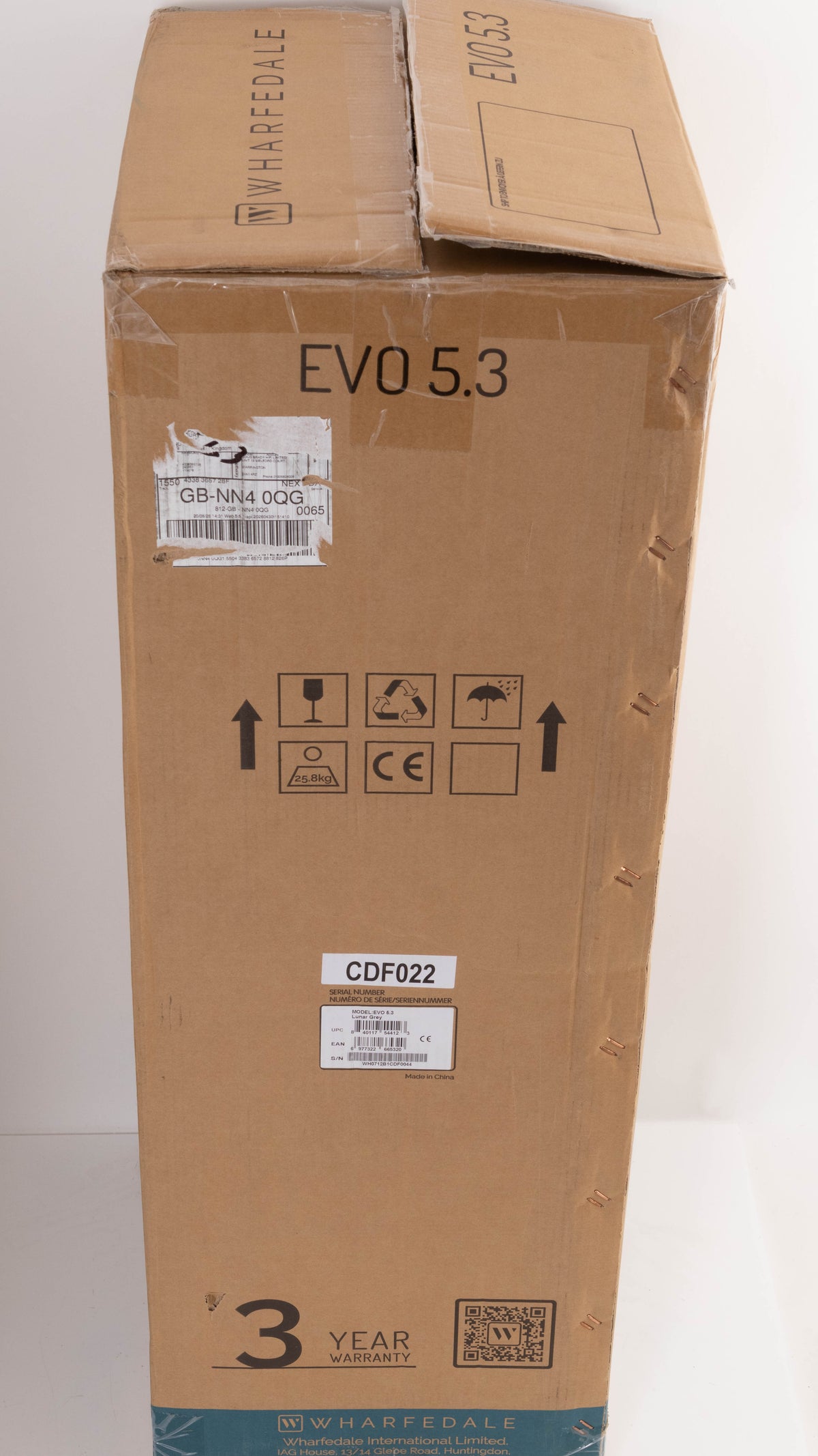 Box for a used Wharfedale EVO 5.3 Floorstanding Speaker in a Lunar Grey finish