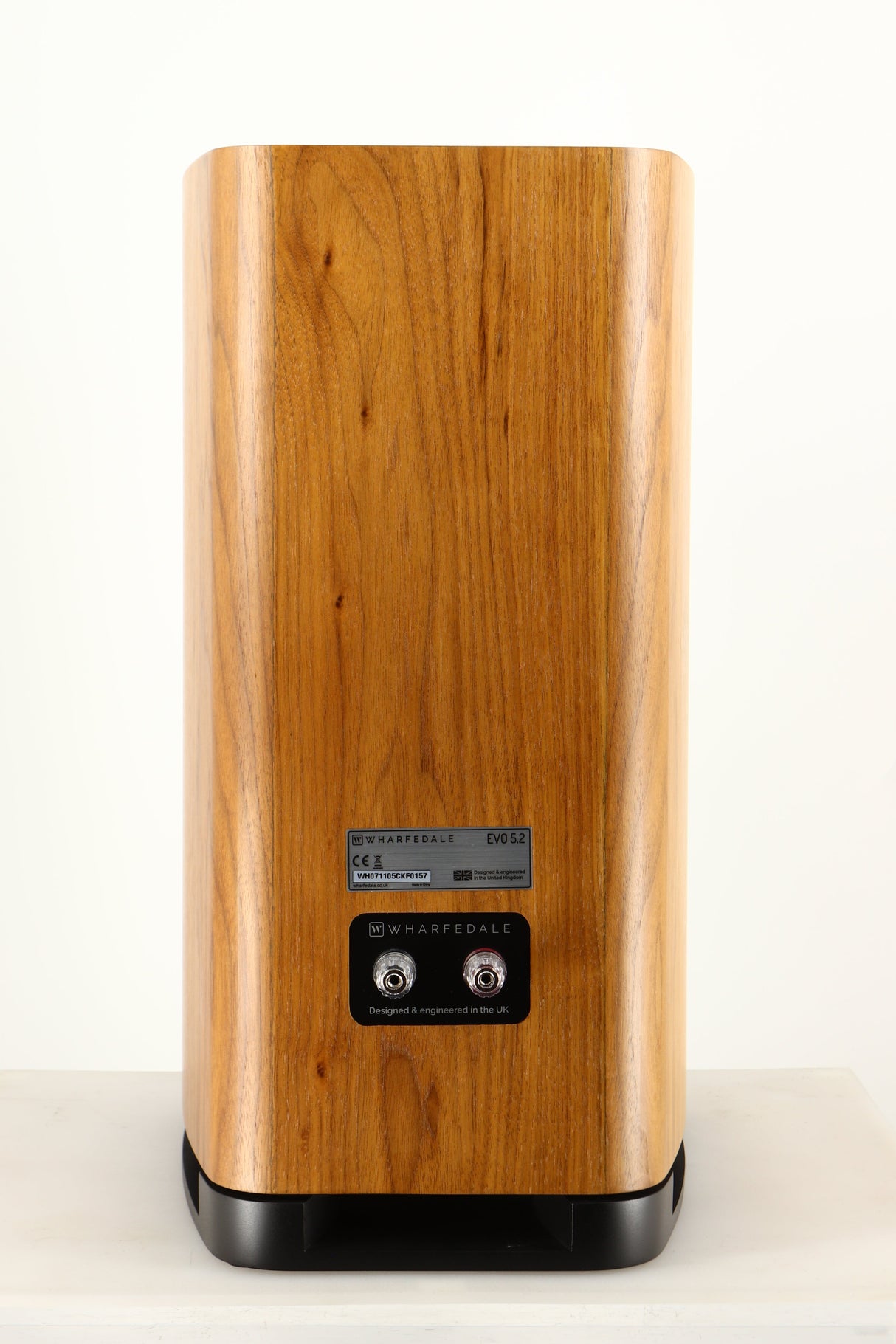 Rear view of a used Wharfedale EVO 5.2 Standmount Speaker in a walnut finish