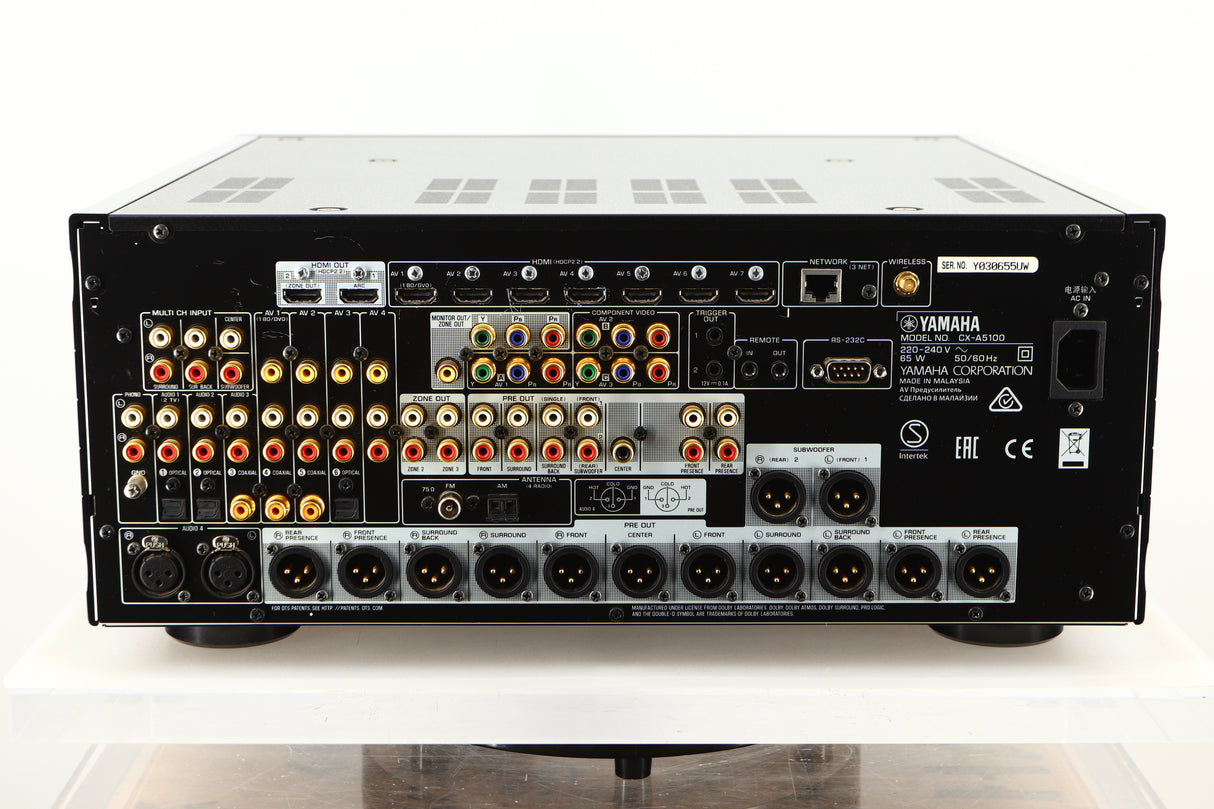 Rear view of a used Yamaha CX-A5100 AV Pre Amplifier in Black finish