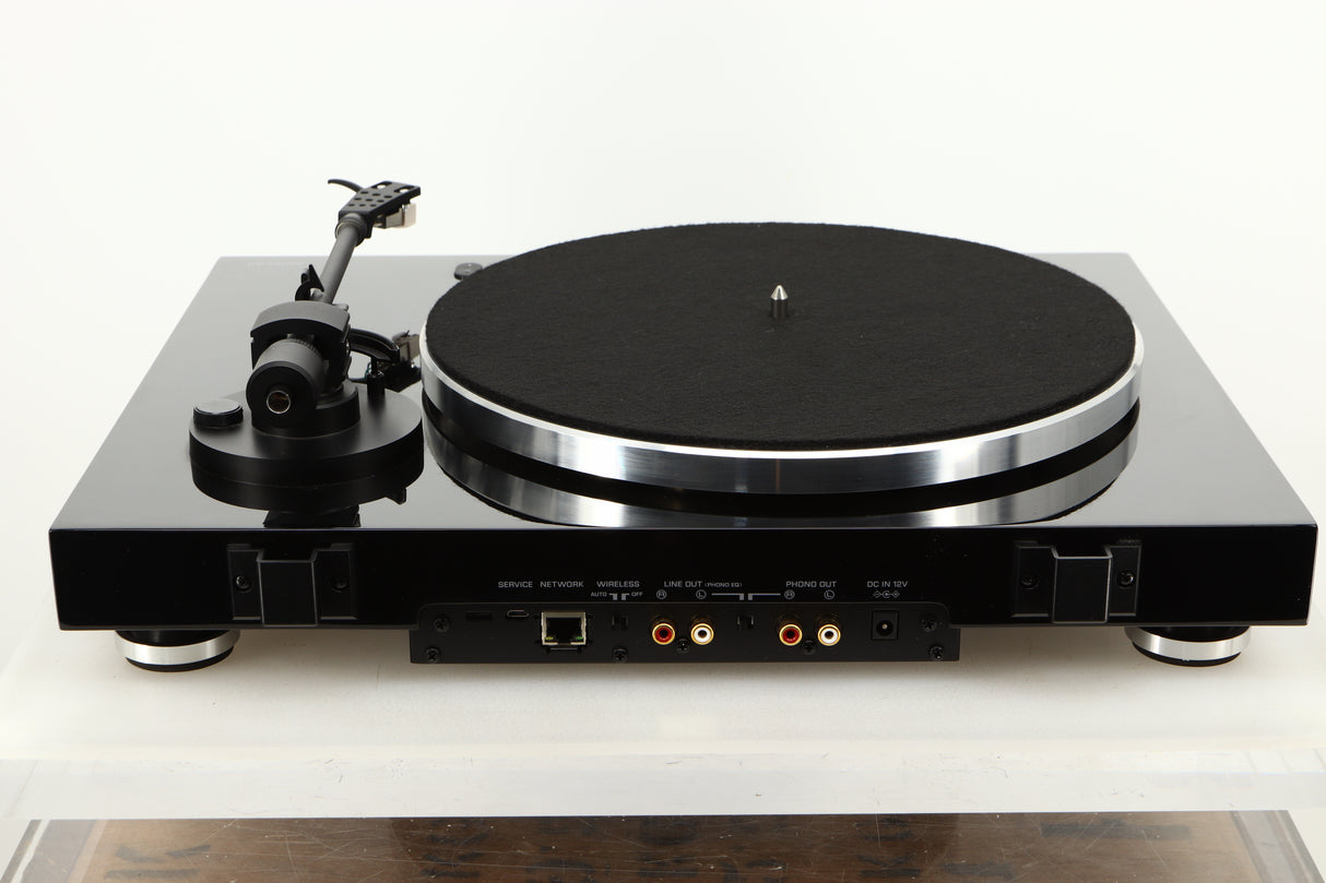 Rear view of a Yamaha TTN503 MusicCast Turntable in Black finish