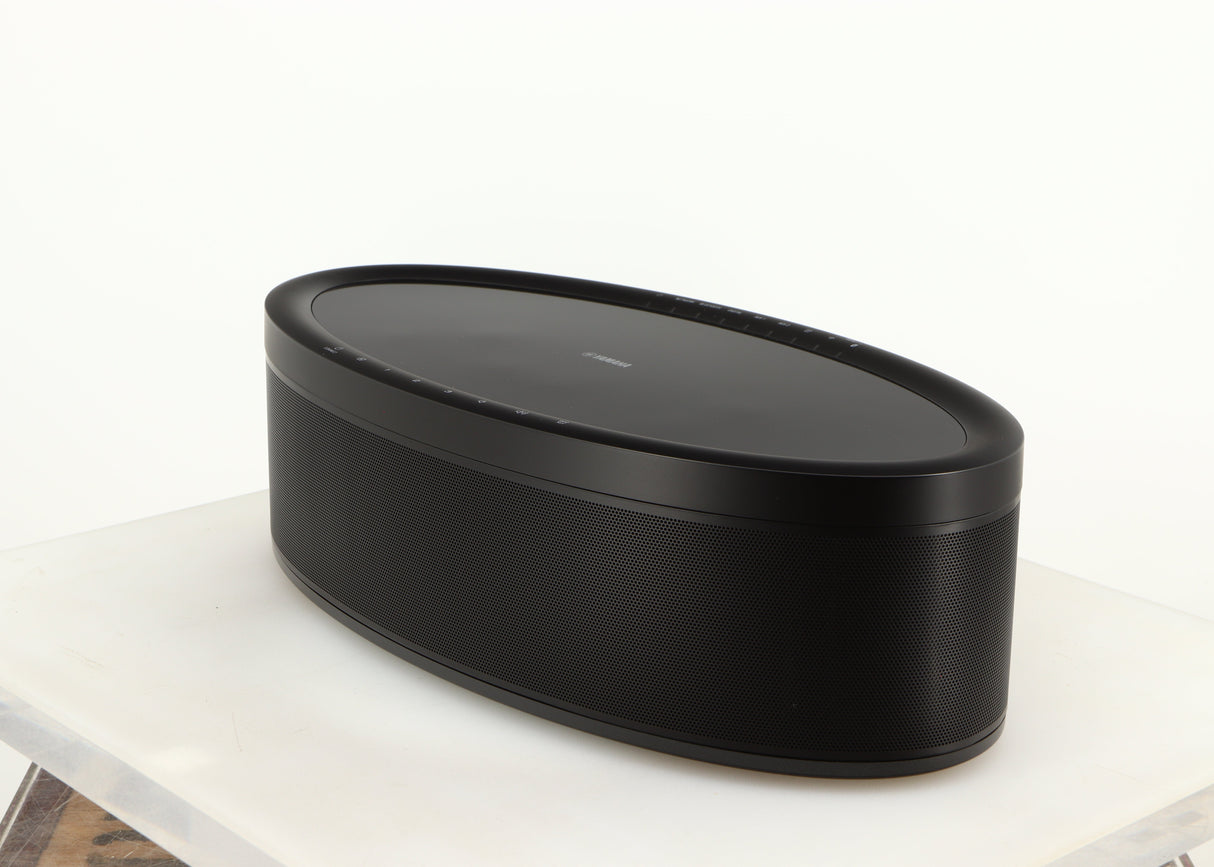 Front right angle of a used Yamaha WX-051 Musicast Streaming Speaker in a black finish